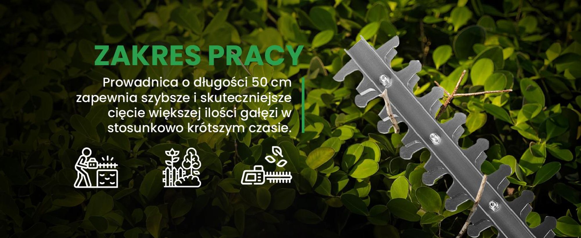 elektryczne nożyce do żywopłotu o długości 50cm z osłoną rąk