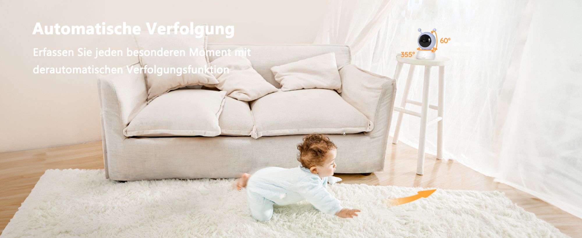 BOIFUN 5" dětská chůvička s kamerou PTZ 1080P, sledováním teploty a vlhkosti, APP, detekcí pohybu, detekcí pláče a připomínáním krmení, 32GB