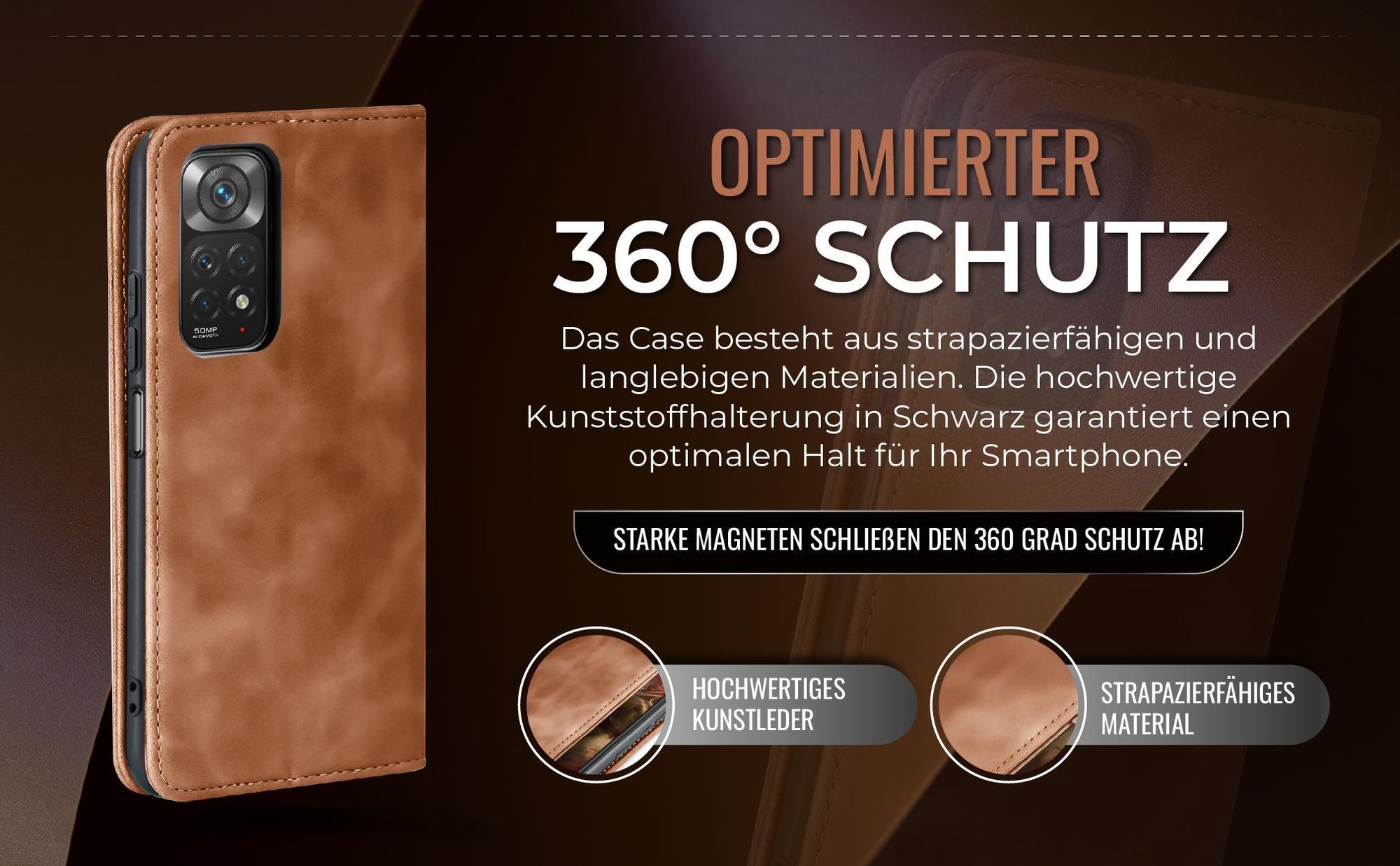Hellbraune Handyhülle für Xiaomi Redmi Note 11 mit 360 Grad Schutz