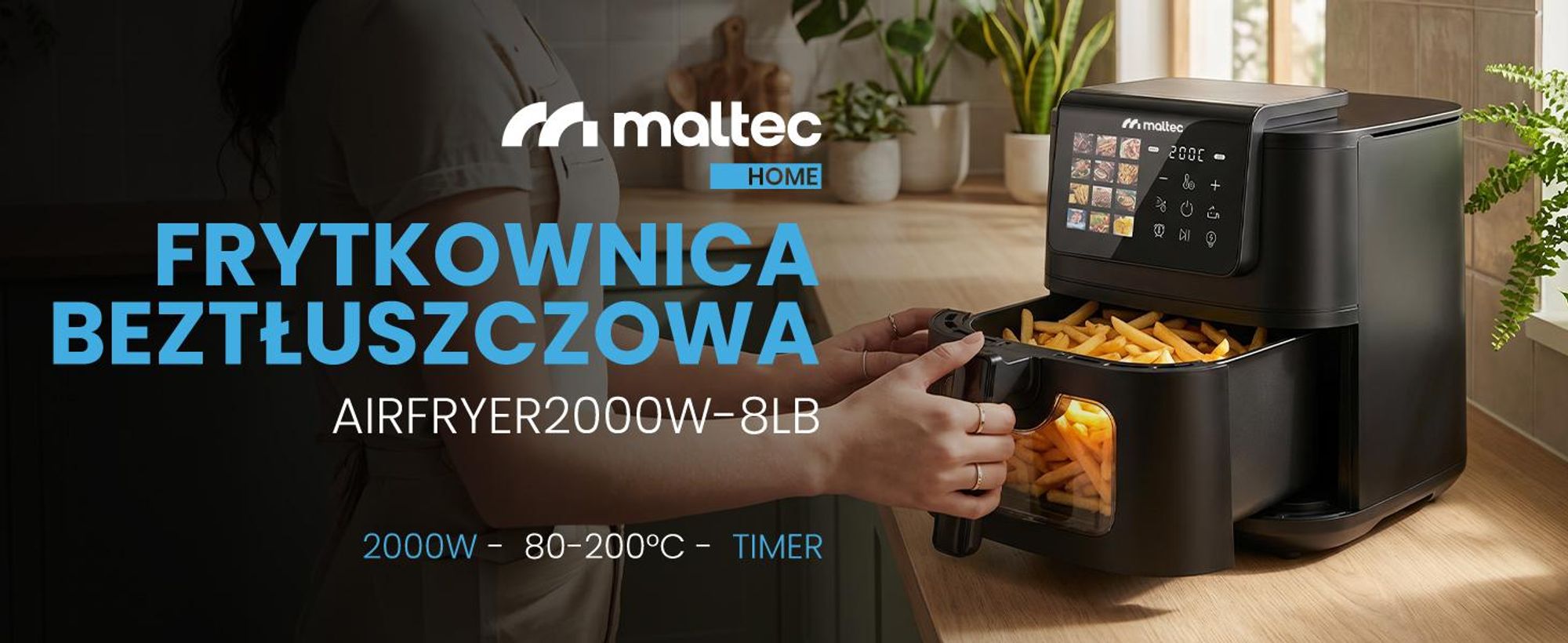 Frytkownica Beztłuszczowa Duża Okienko Frytownica Tacki AirFryer2000W-8LB