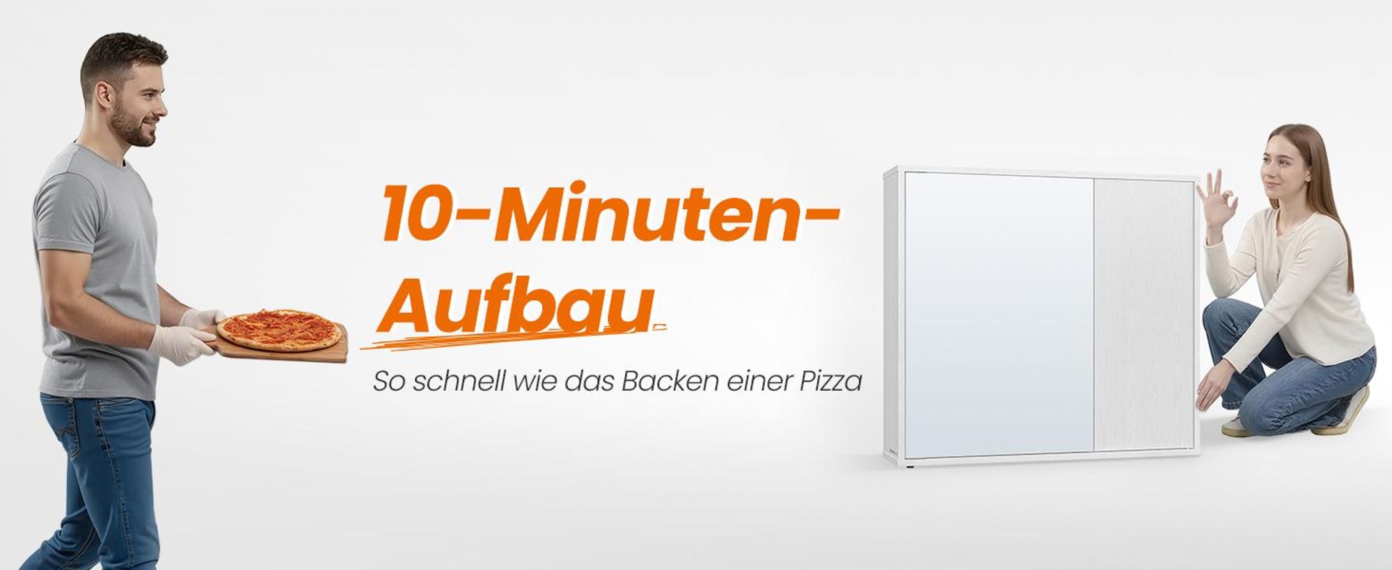 Badezimmerschrank mit Spiegel, Toolless-Technologie, superschnelle werkzeuglose Montage, Spiegelschrank, modern, weiß