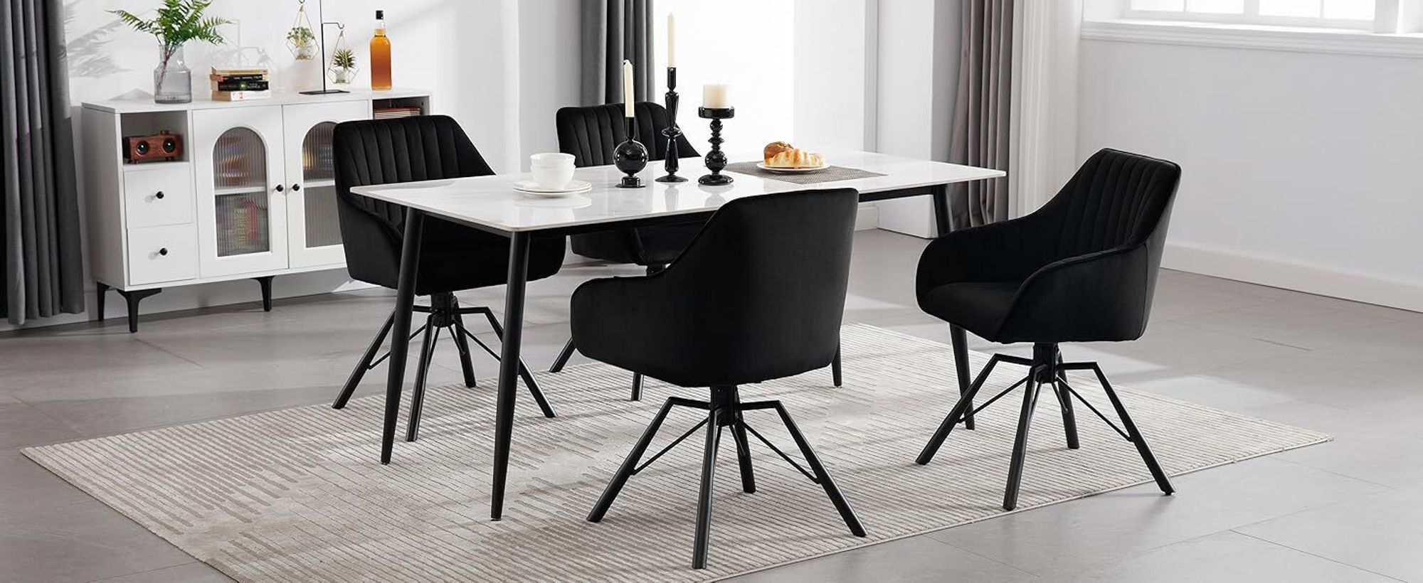 WULTU Esszimmerstühle drehbar 6er Set, Samt Sessel Wohnzimmer, Metallbeine, dunkelgrau