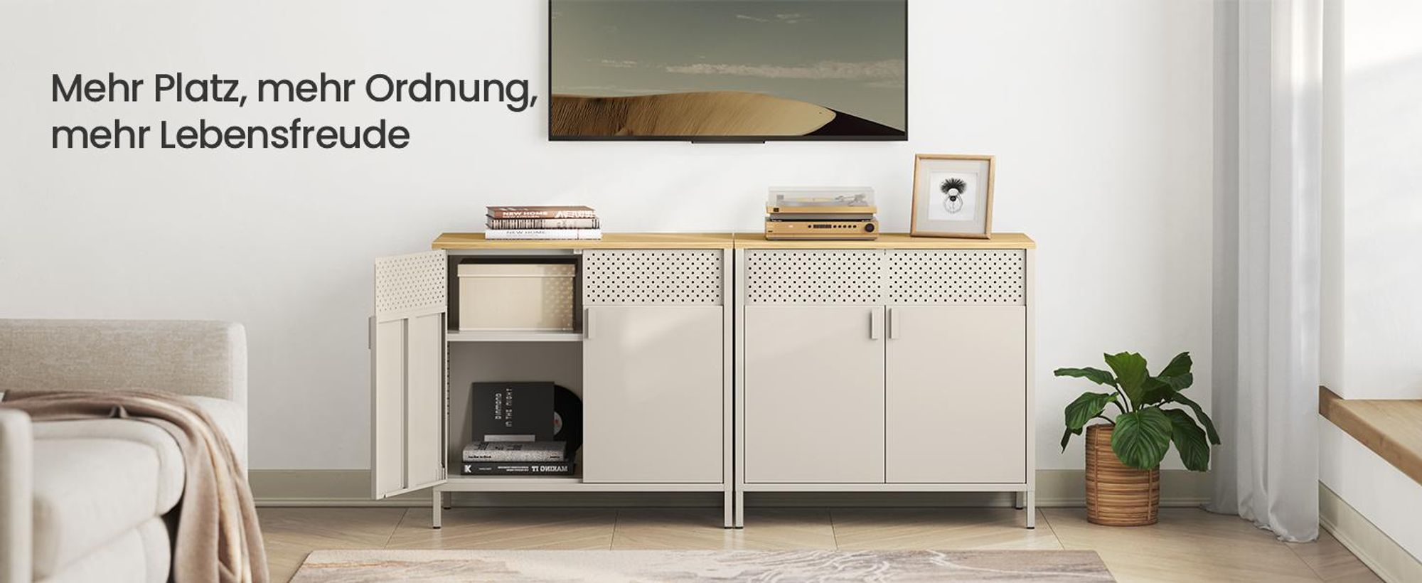 SONGMICS Sideboard Küchenschrank, verstellbarer Einlegeboden, 80x40x76 cm, Sandbeige-Naturbeige