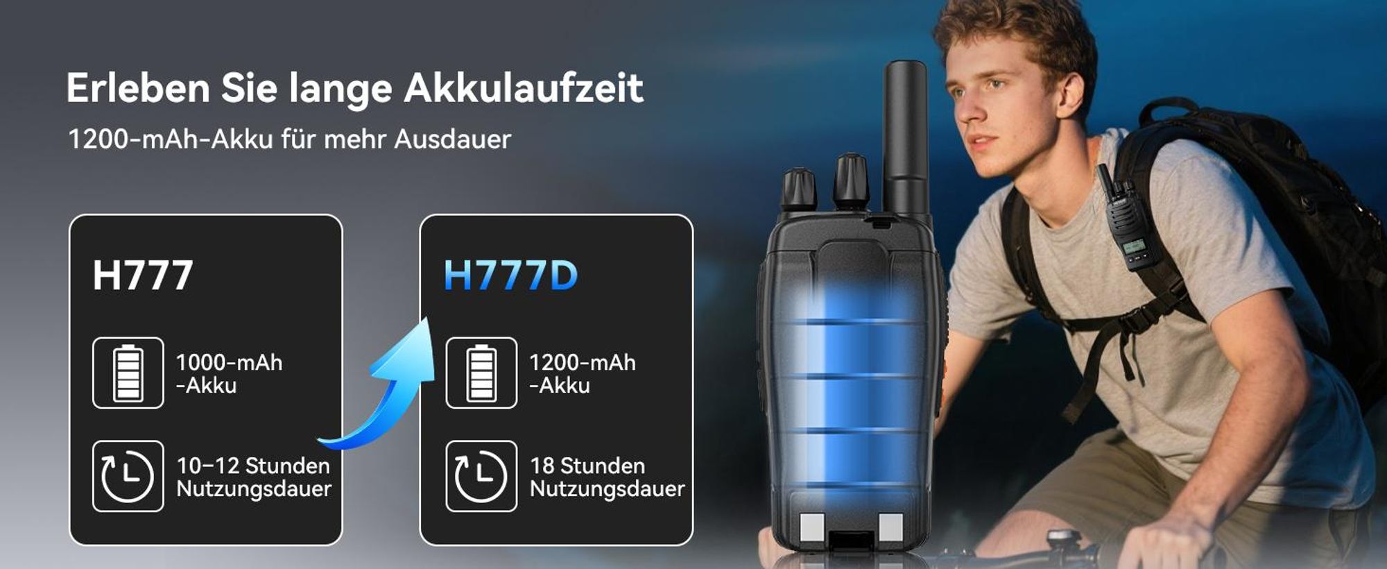 Retevis H777D Walkie-Talkie, LCD-Bildschirm, PMR446, Typ-C-Aufladung, 1200 mAh, Einfaches Pairing, VOX, Notfallalarm, Funkgeräte für Familie, Camping
