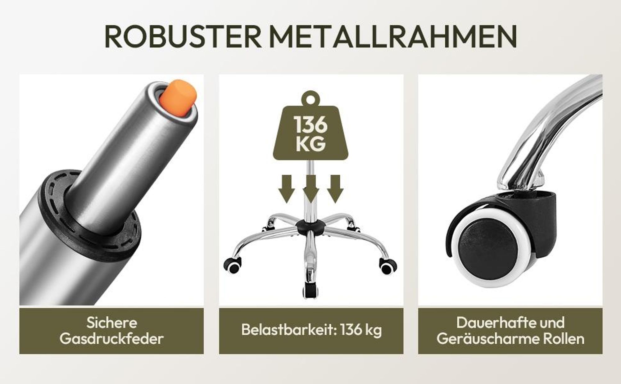 Yaheetech Ergonomischer Bürostuhl Schreibtischstuhl mit hoher Rückenlehne & Wippfunktion, bis 136 kg belastbar, Beige