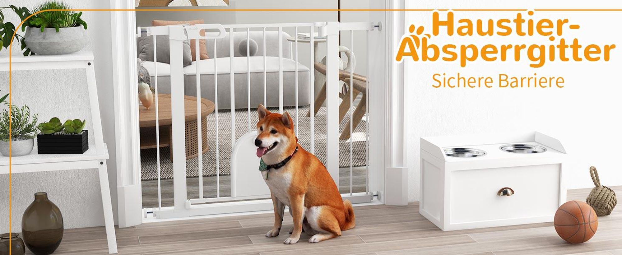 PawHut Hunde Absperrgitter Schutzgitter Türschutzgitter Stahl Weiß
