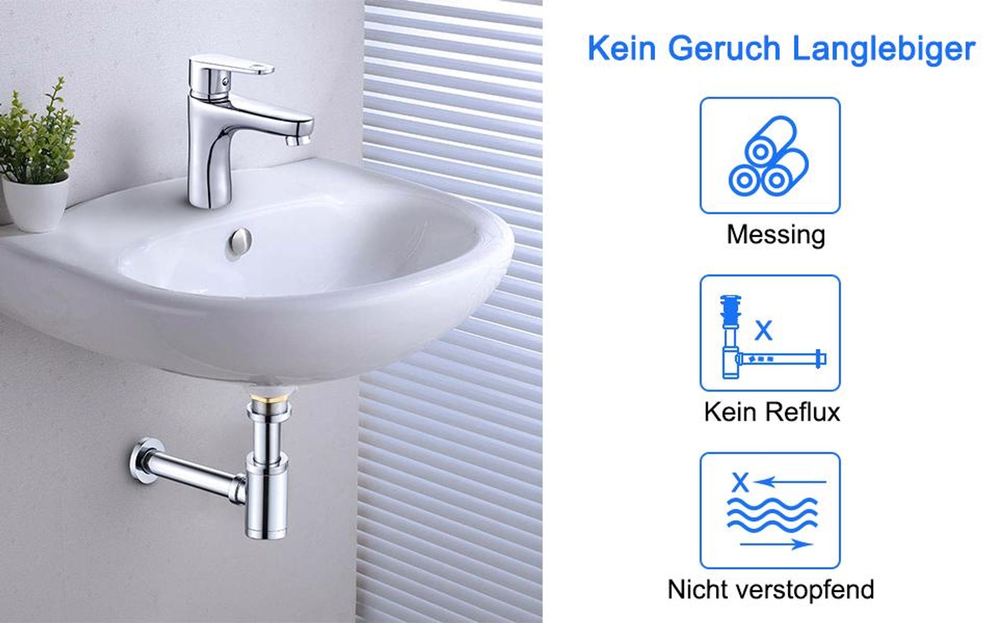 Siphon Pop Up Ablaufgarnitur mit Überlauf Universal Röhrensiphon Set für Waschbecken Waschtisch Bad Geruchsverschluss Stöpsel Abfluss Garnitur