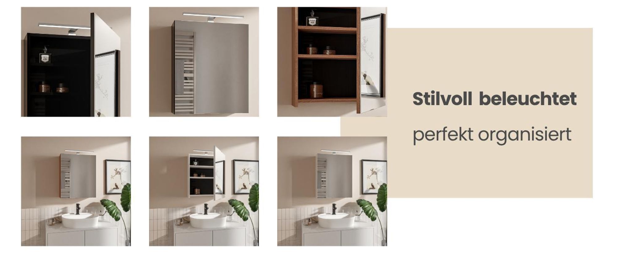 HAJDUK FURNITURE Spiegelschrank Bad mit LED Beleuchtung 50x60 cm Eiche Sonoma Badschrank mit Spiegel Ablage und Griffloser Öffnung Aufsatzleuchte