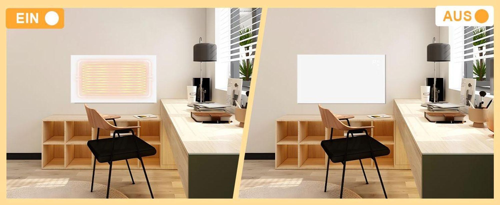 ZMH Elektroheizung 600W mit Thermostat Infrarotheizung energiesparend infrarot Wandheizung Wand Heizkörper elektrische Heizgerät mit Fernbedienun
