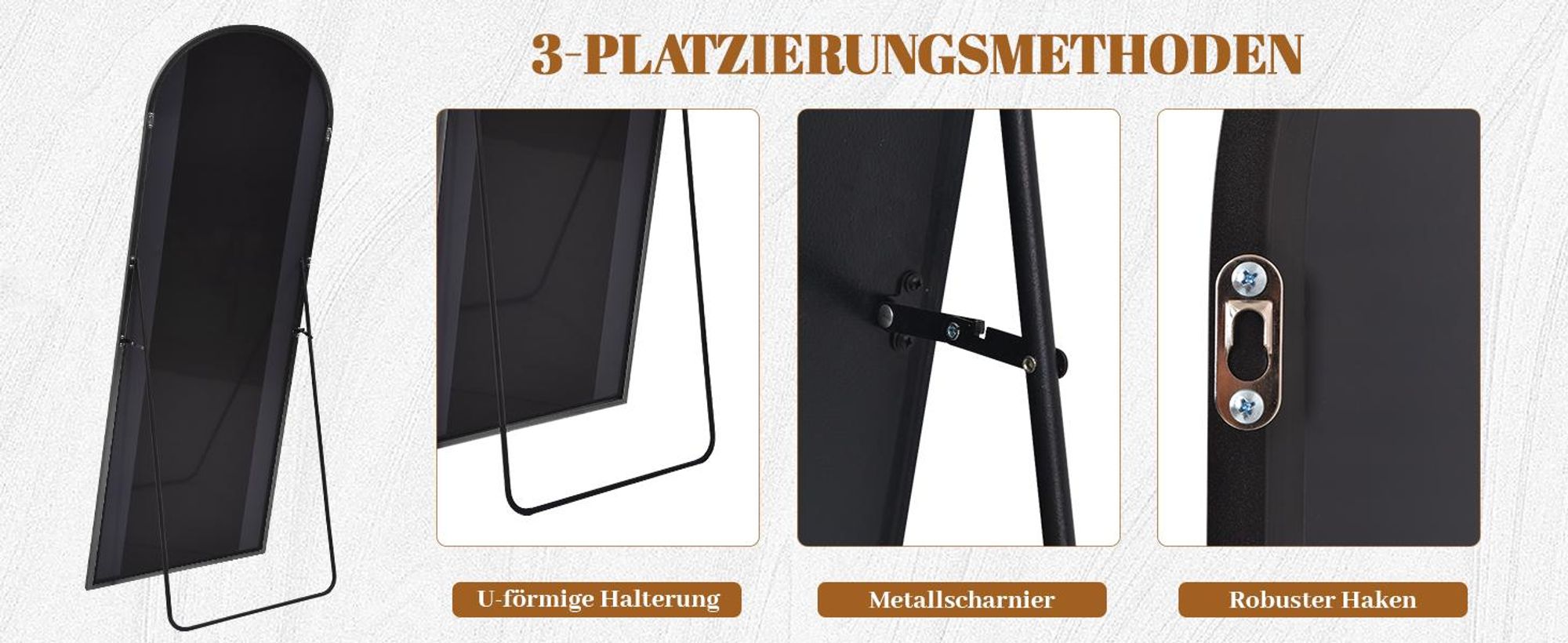 Koonmi Bogen Ganzkörperspiegel, 40 x 150cm Gewölbter Standspiegel Groß in voller Länge, an der Wand montiert, lehnend, Schwarz