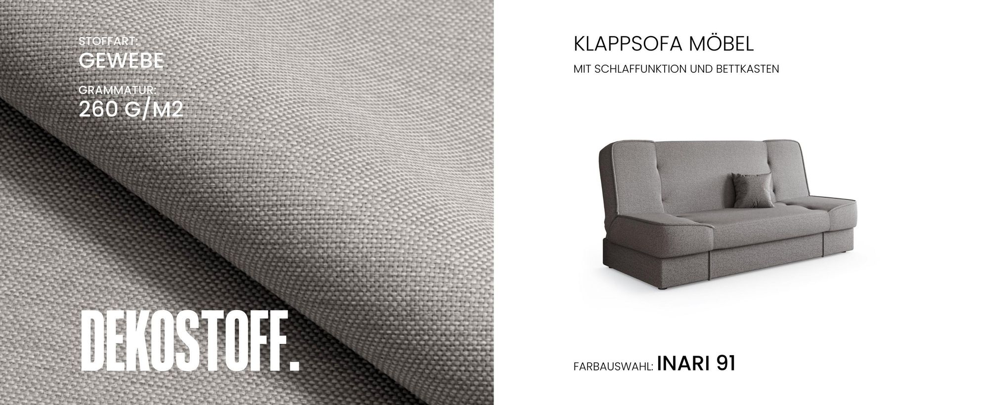 BroMARKT Sofa mit Schlaffunktion TOLIA Schlafsofa mit Bettkasten Klappsofa Couch 190x115 cm Beige Cordstoff