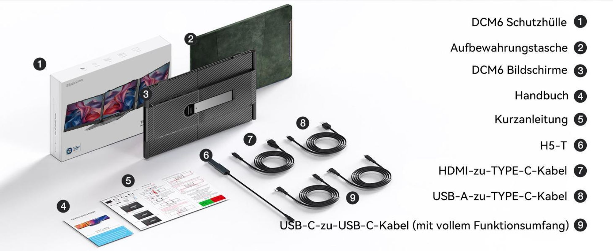 Blackview 14" Tragbarer Dual-Screen-Laptopmonitor, ultradünn FHD Computerbildschirm für 13.3"-17,3" Laptops, 180° horizontal drehbar