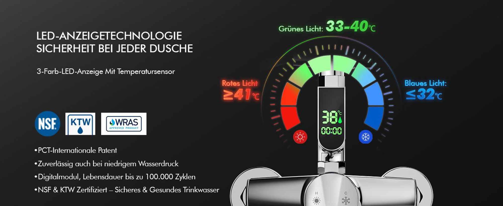 Homelody Duschsystem mit armatur, duscharmatur komplettset mit LED-Anzeige, regendusche mit 250MM kopfbrause und Handbrause, Chrom