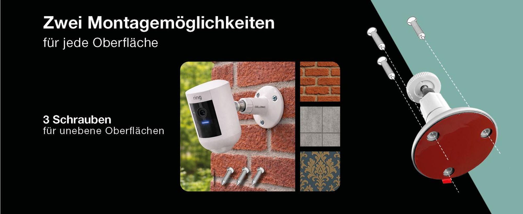 CELLONIC Kamera Wandhalterung mit 1/4" Zoll Gewinde für Arlo Pro 5,4,Pro 3,Pro 2,Ultra 2,Ultra 4k,Essential, Light Halterung Überwachungskamera Befestigung innen und außen, Security camera mount