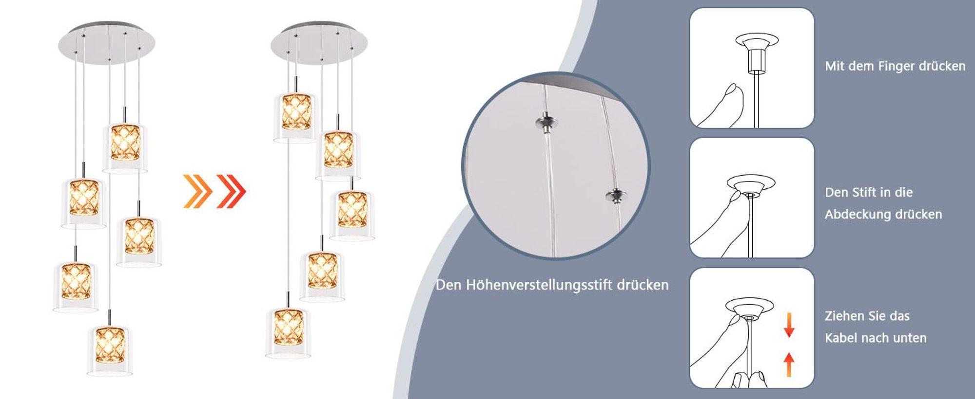 ZMH Hängeleuchte 10 Flammig Treppenhaus 230CM Pendellampe Höheverstellbar Pendelleuchte aus Glas Lampe Kristall Esszimmerlampe für Wohzimmer Esszimmer