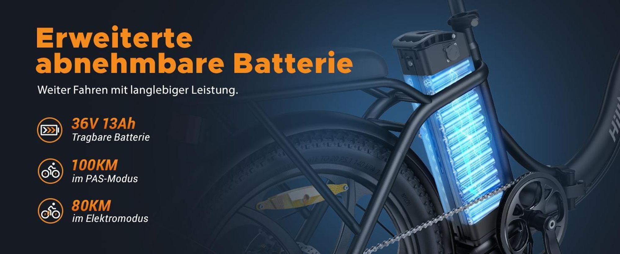 HillMiles E Bike, E-Bike Klapprad mit 36V 13Ah Akku bis zu 80-100km, 20 *3.0 Zoll, 7-Gang SHIMANO, 250W Motor & 25km/h MilePort 1