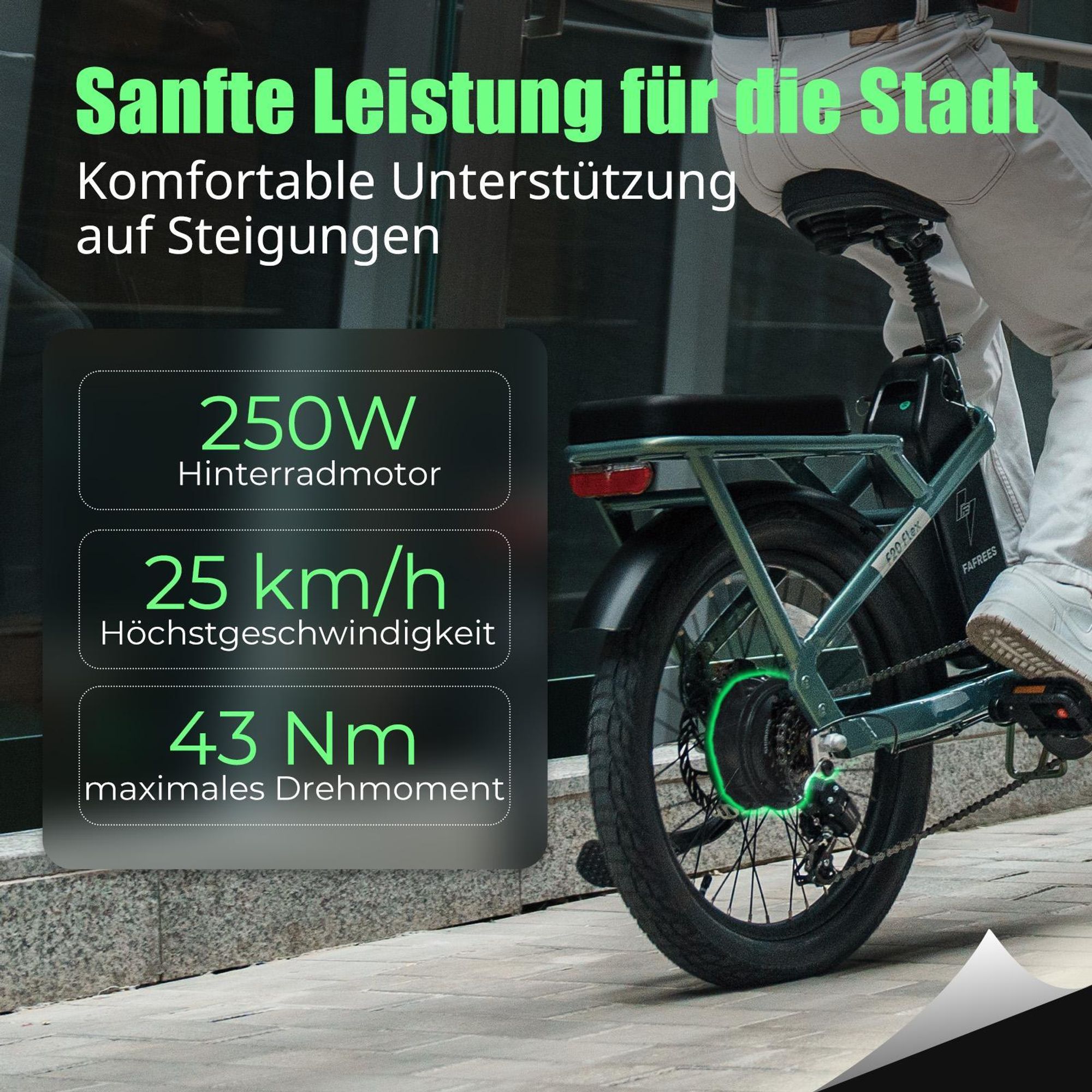 FAFREES F20 Flex Elektrofahrrad, 250-W-Motor, 36-V-20-Ah-Akku, Reichweite 75–100 km, mechanische Scheibenbremsen – Gunmetal