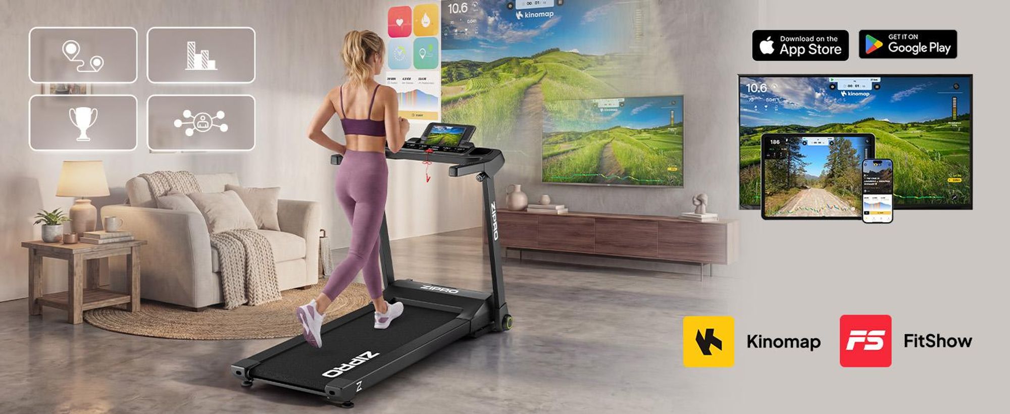 Zipro RAMBLE Flach Zusammenklappbares Laufband, Modernes Trainingslaufband, mit Neigungswinkelverstellung, Effizienter bis zu 16 km, Trainingsprograme