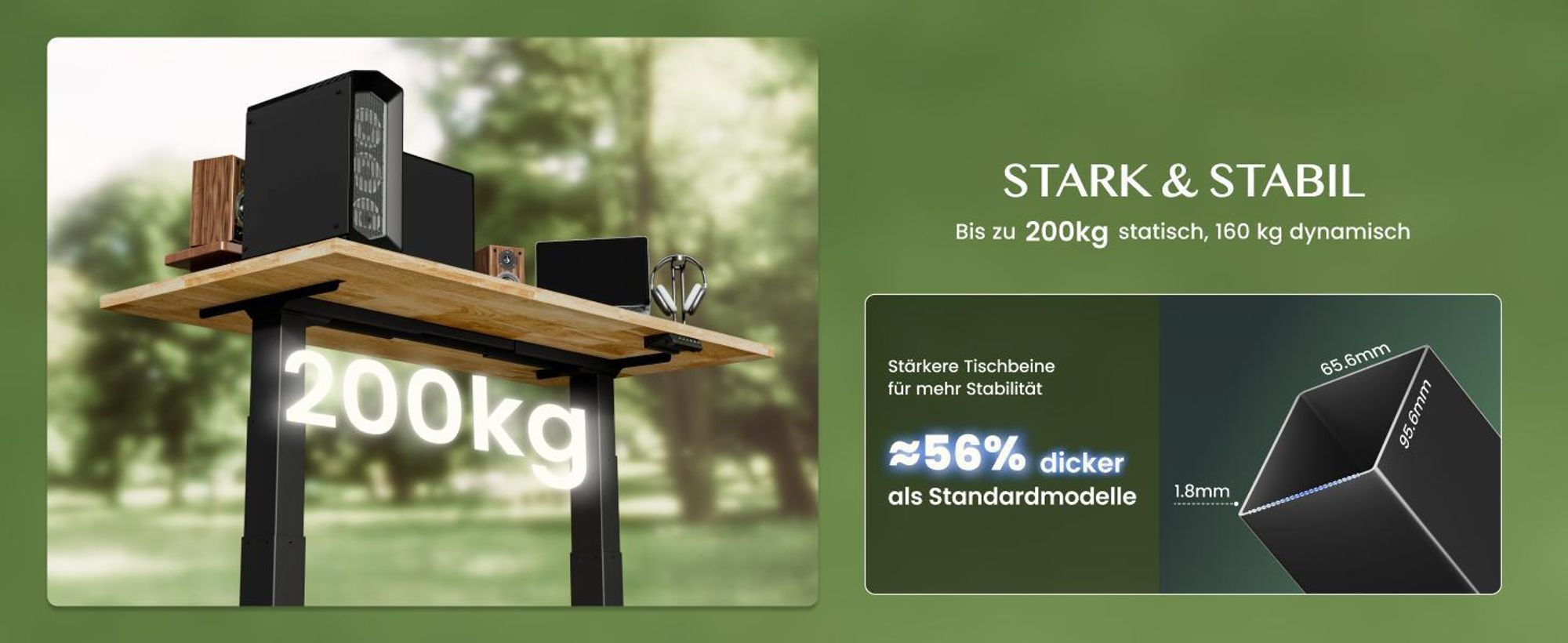 FLEXISPOT ValtreX E200 Höhenverstellbarer Schreibtisch 180x80cm, EICHE MASSIVHOLZ Finger-Joint Tischplatte, 200KG Tragkraft, 2 Motoren, USB-Anschluss