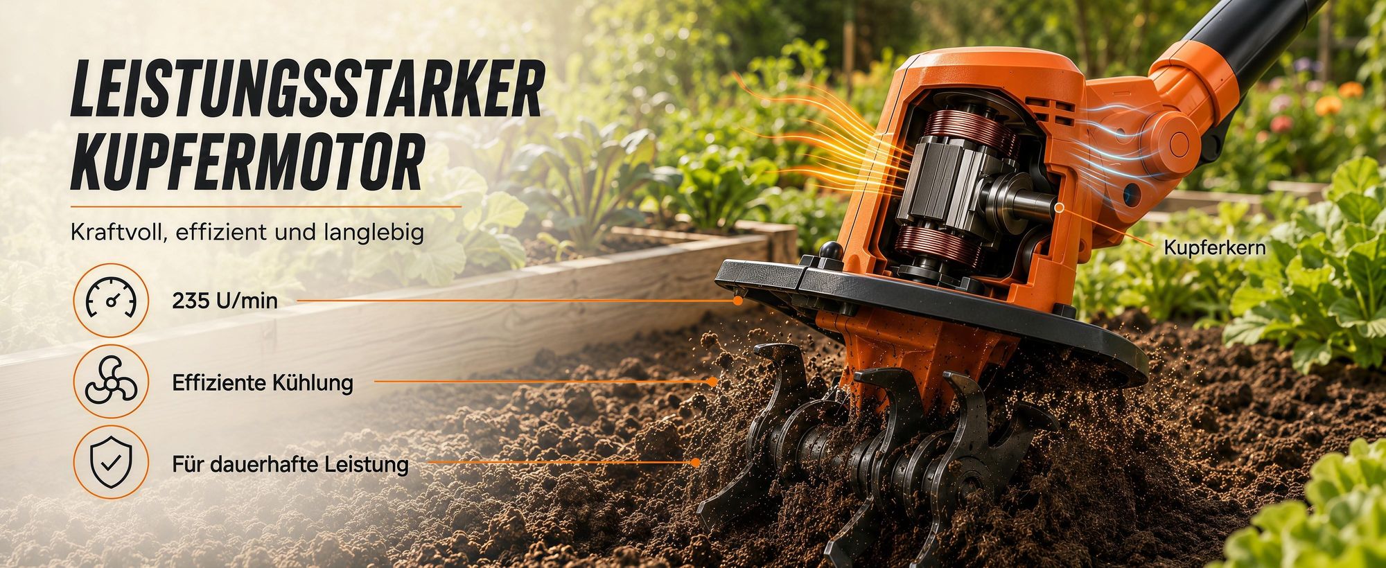 2-in-1 Akku-Bodenfräse, 100mm, elektrische Gartenfräse Mit 2 Stangen, 235 U/min, batteriebetriebener Rototiller für Gartenarbeit, 2 Akku und Ladegerät