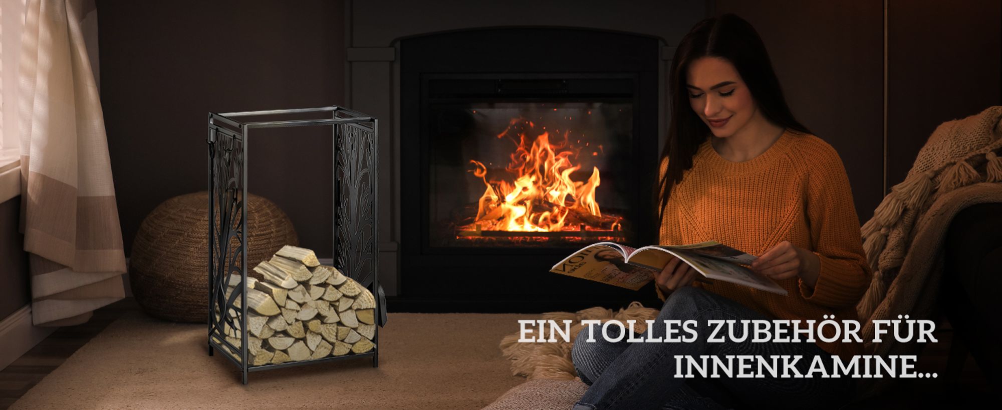 HOMCOM Kaminholzregal mit Kaminbesteck Brennholzregal Feuerholzablage Stahl