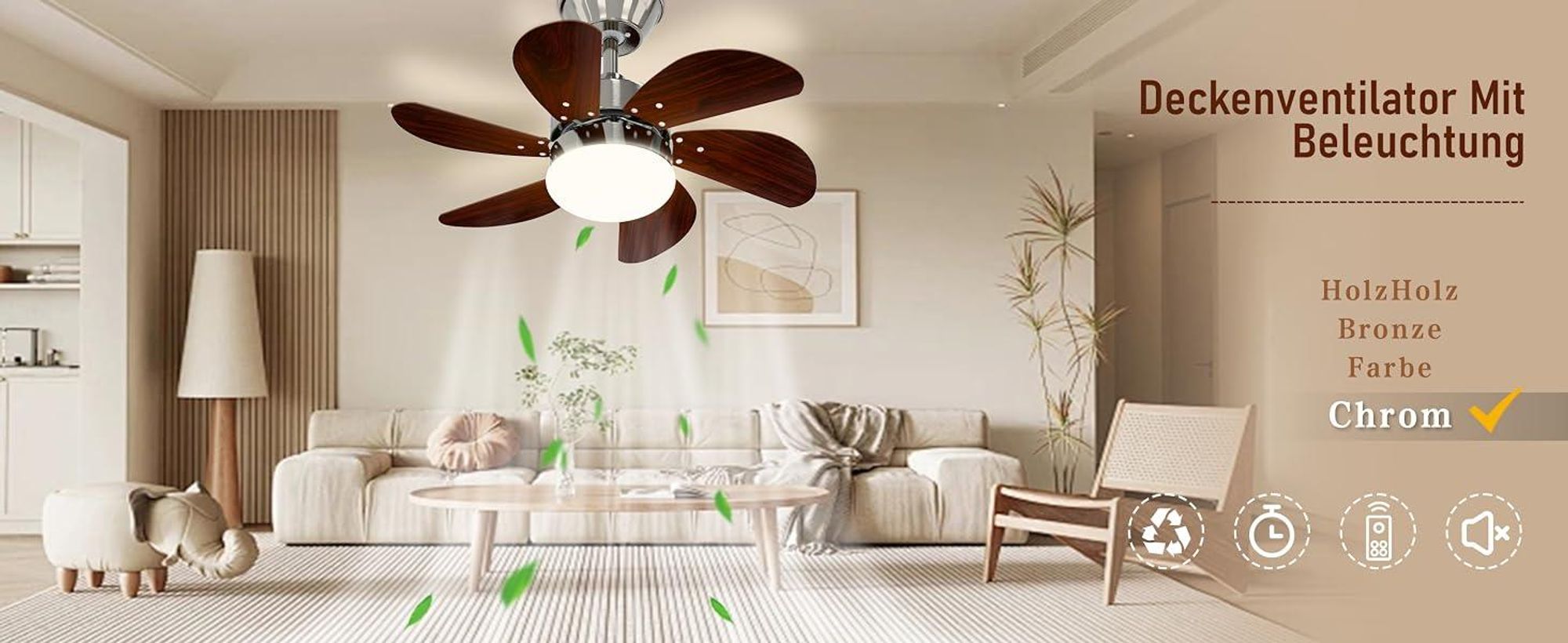 ZMH Deckenventilator Mit Beleuchtung Fernbedienung Leise Deckenlampe Wohnzimmer 6 Flügeln Ø75cm Ventilator Timing Deckenleuchte Fan LED Lichtquelle