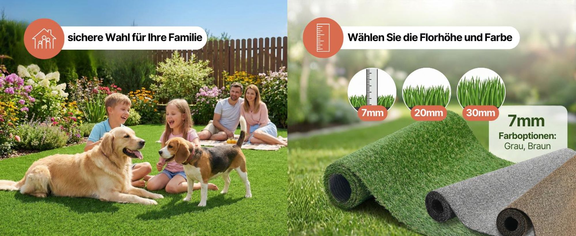Tapiso Rasenteppich CANYOO Grün Höhe: 7mm Balkon Terrasse 300 x 300