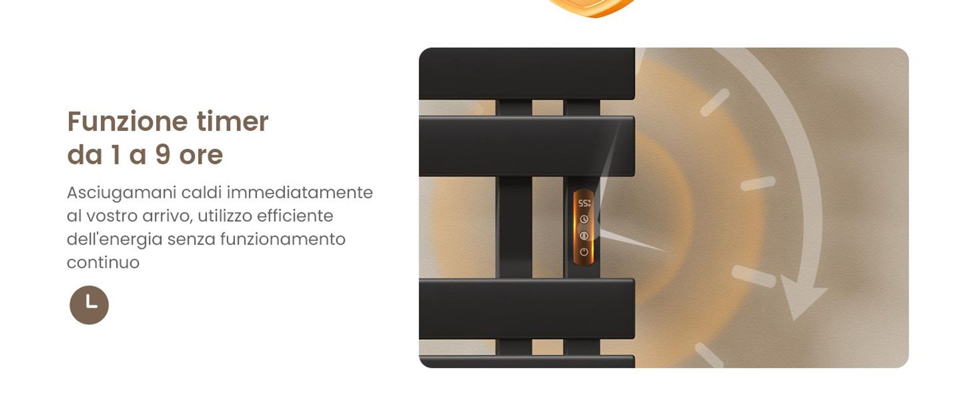 EMKE Scaldasalviette elettrico 1000X500mm 320W nero attacco a destra, intelligente WiFi App, touch LCD, Timer 1-9H, IPX5