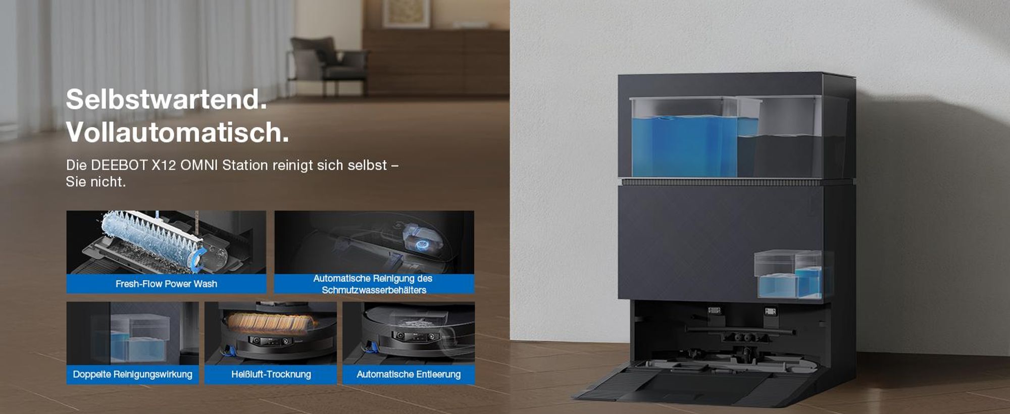 ECOVACS DEEBOT X12 PRO OMNI 22000Pa Staubsauger Roboter, Saugroboter mit Wischfunktion, OZMO Roller 3.0, FocusJet-System zur Fleckenvorlösung, Schwarz