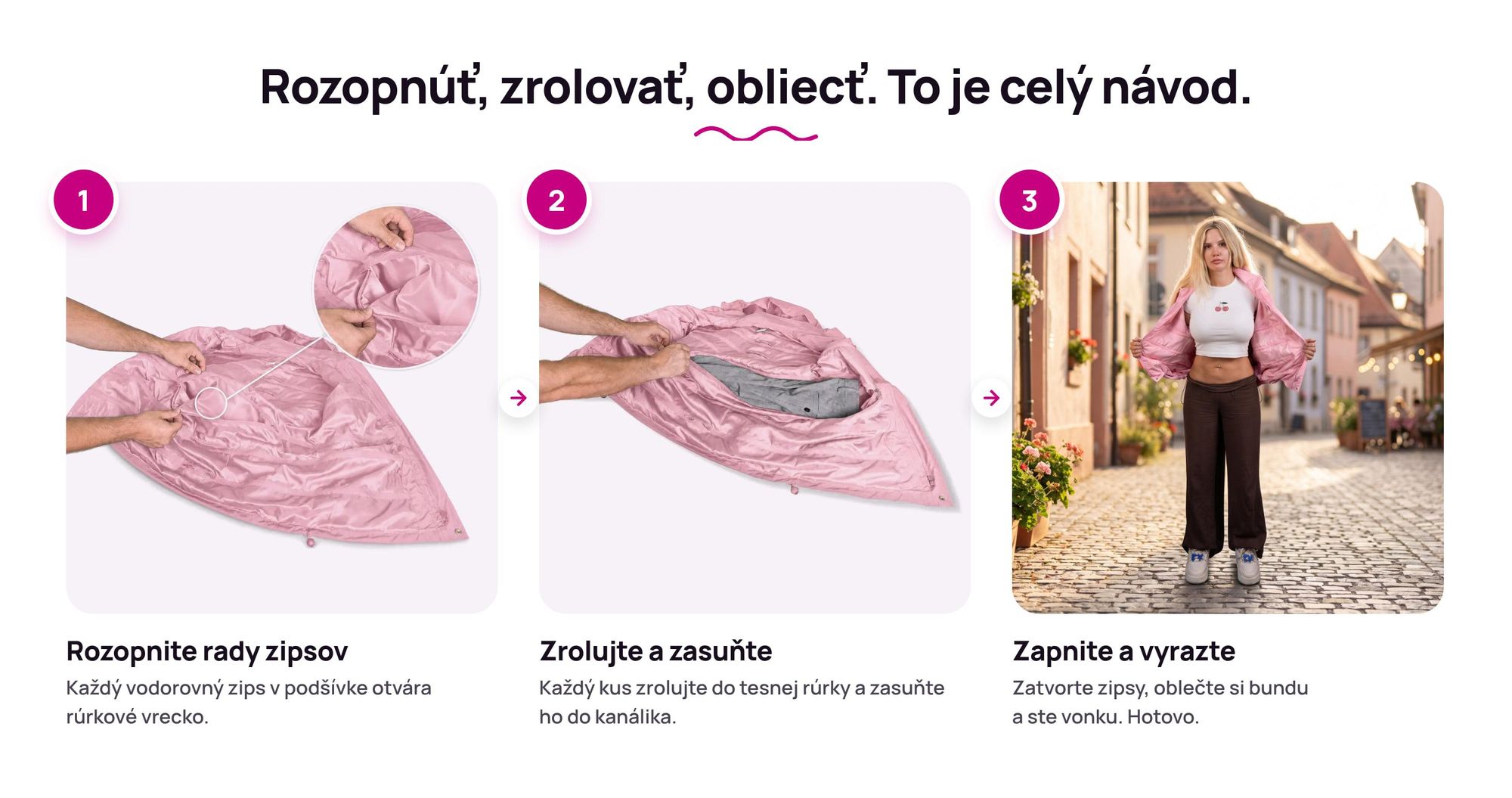 Krok za krokom: balenie oblečenia do rúrkových vreciek Baliacej bundy Ryanwear