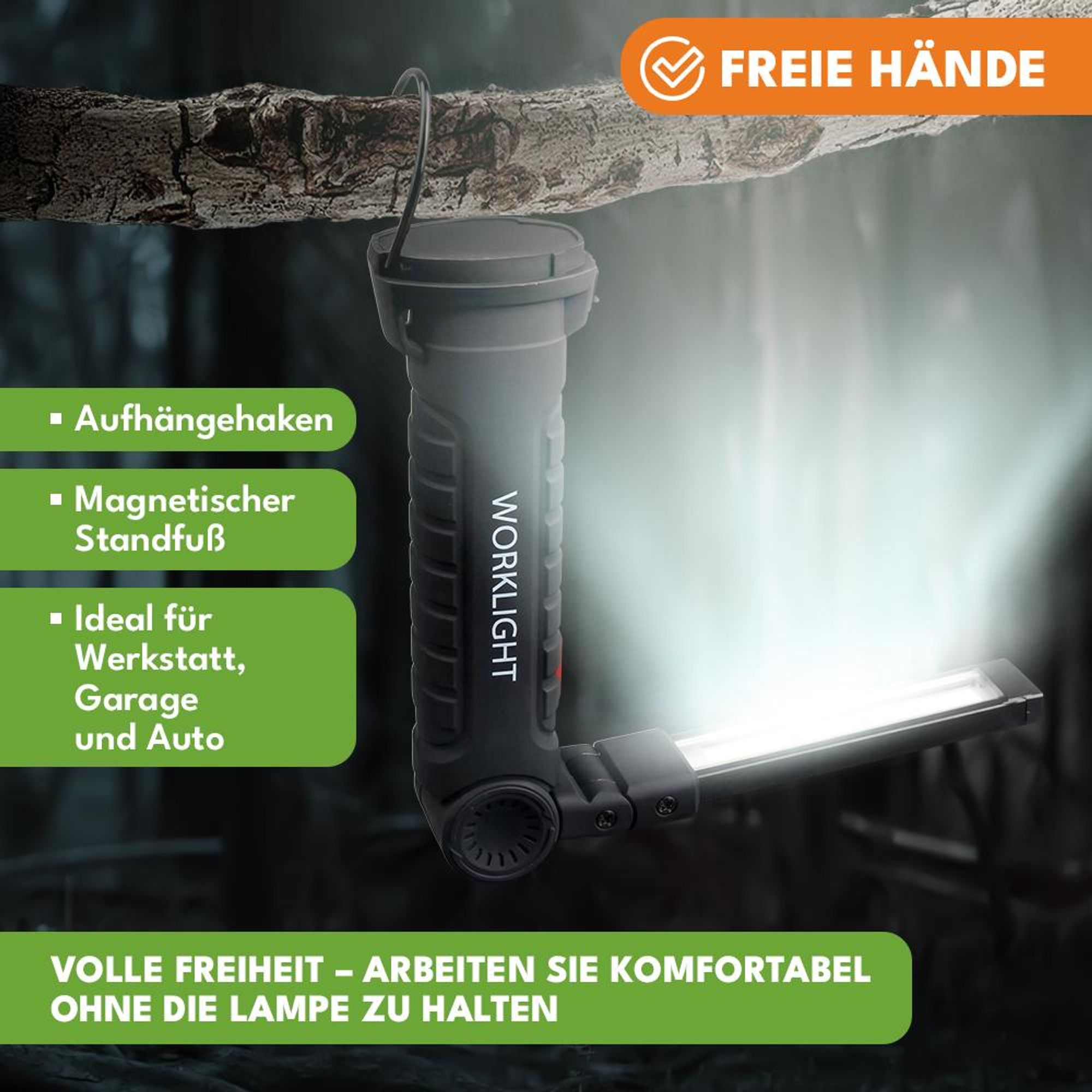 KRUMAD LED Werkstattlampe mit Magnetbasis und Akku, Wassertropfsicher, Verstellbare Arbeitsleuchte, USB-Aufladung, Kompakt für Garage und Outdoor