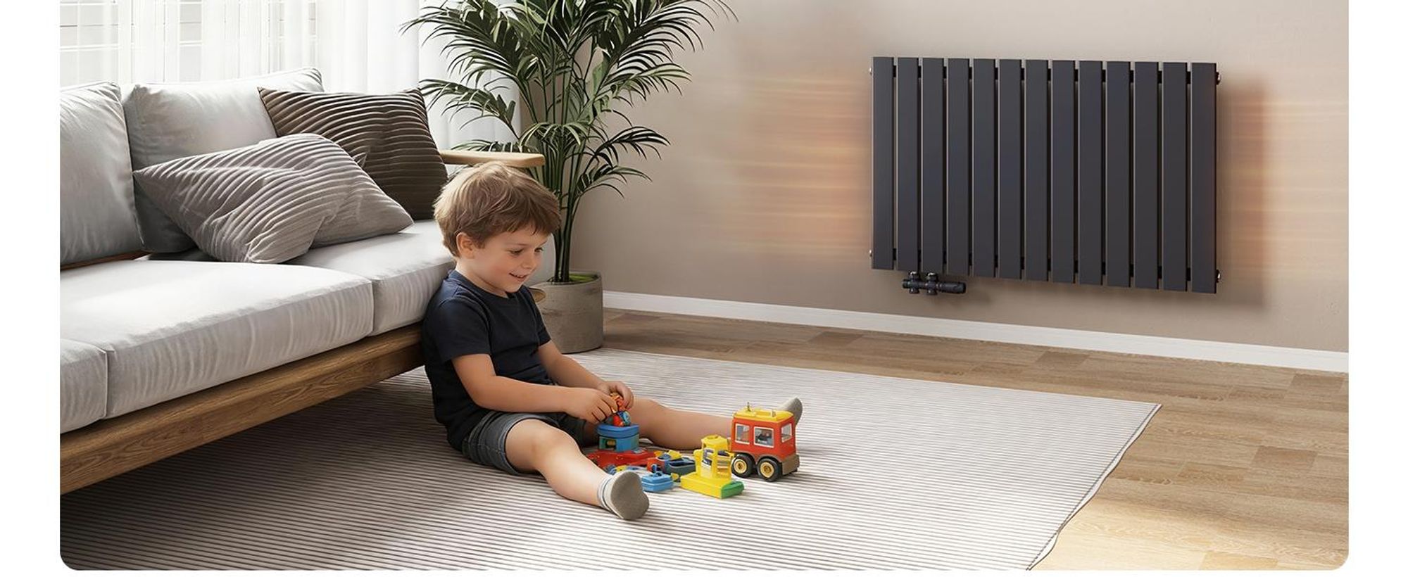 EMKE Design Paneelheizkörper Horizontal 630x1006mm 712W Flachheizkörper Anthrazit Heizkörper Einlagig SPCC-Stahl Seitenanschluss ohne Heizstab