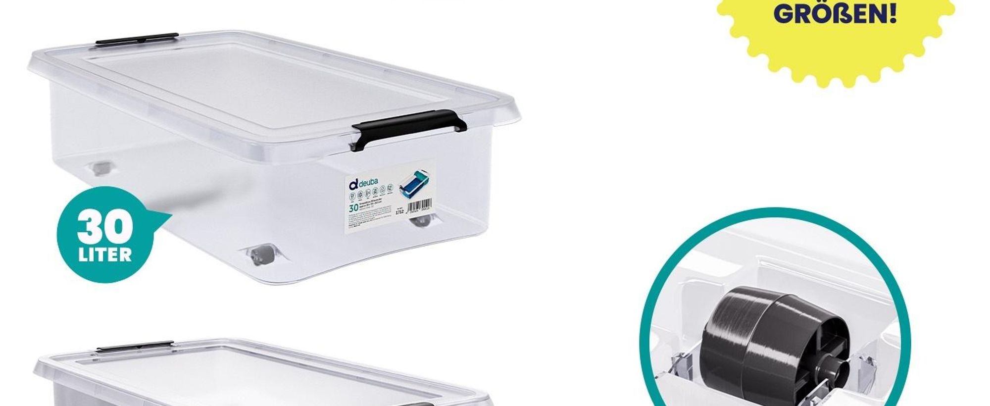 DEUBA Aufbewahrungsboxen 6 X 60L mit Deckel und Rollen