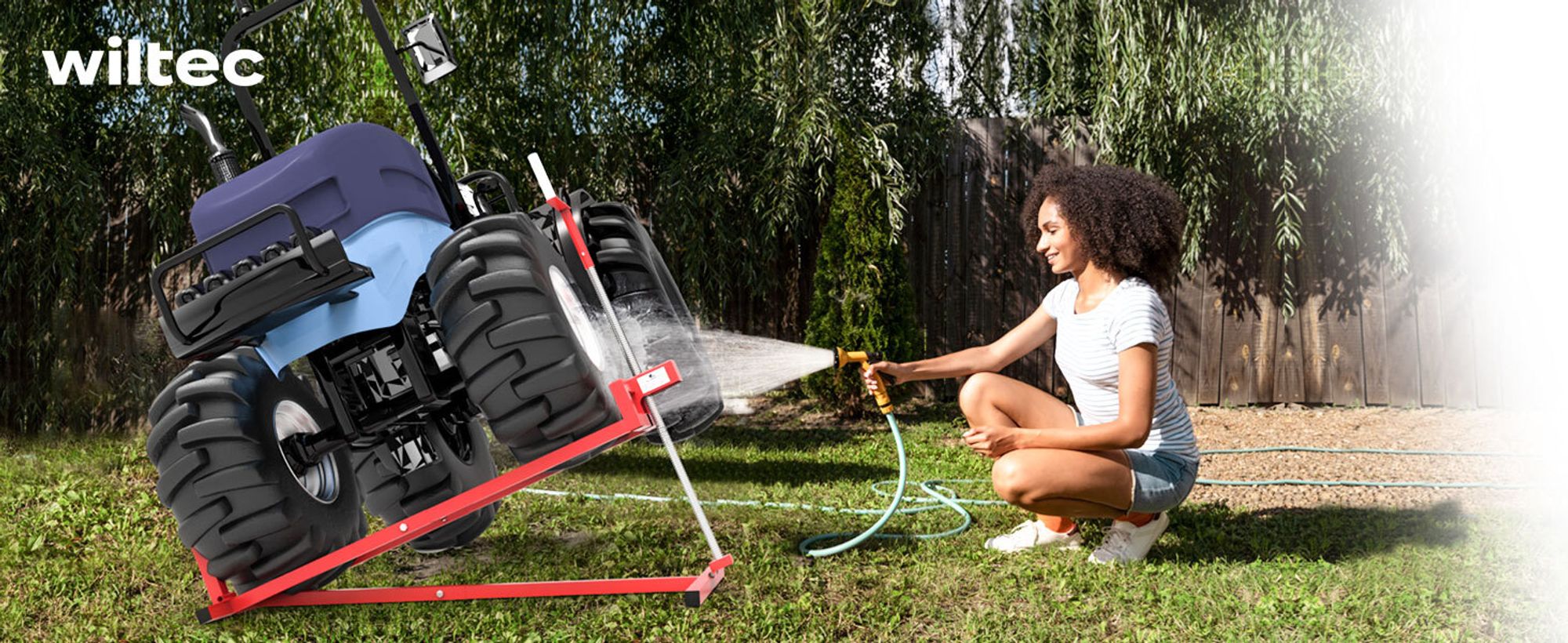 Wiltec Hebevorrichtung für Aufsitzmäher Rasentraktor – bis max 400 kg – 1140 x 495 x 1030 mm – aus Stahl – Lifter als Reinigungshilfe