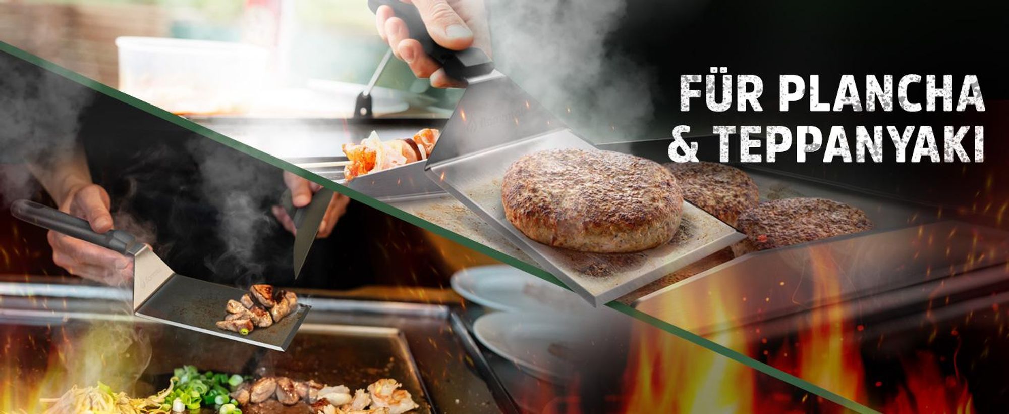 Flammtal Smash Burger Set aus Edelstahl – Hochwertiger Plancha Spachtel inkl. 20x Burgerpapier für Smash Burger – Spachtel für Plancha & Teppanyaki