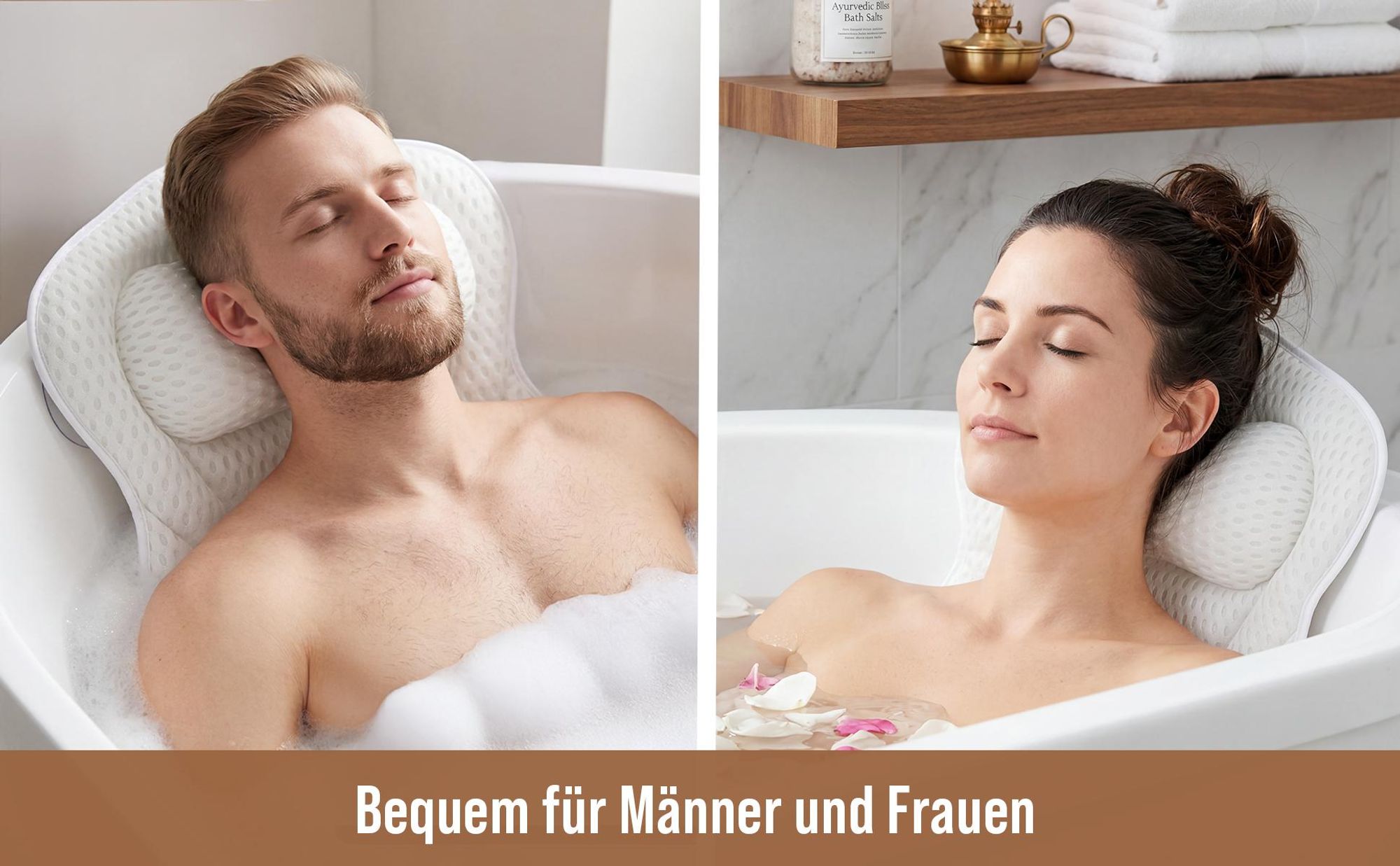 Penelife Badewannenkissen mit 6 Saugnäpfen - Ergonomisches Badekissen mit 4D Luftmaschen Technologie - Nackenkissen für eine optimale Entspannung - Badewannen Kissen weiß
