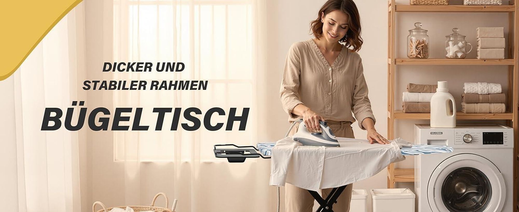 STANEW Bügelbrett 122 x 38 cm,Klappbares Bügelbretter Bügeltisch für Dampfbügeleisen,Sicherheitsschließsystem,höhenverstellbar