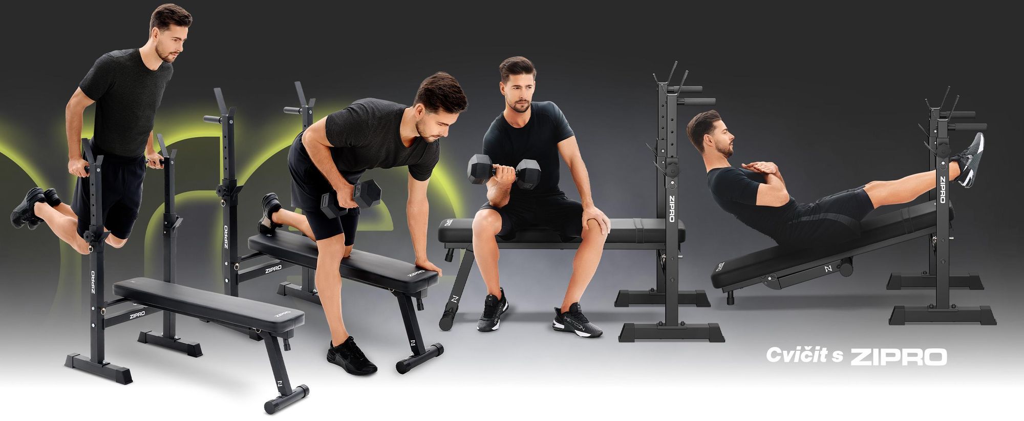 Zipro posilovací lavice s držákem na činky Core – skládací lavice pro bench press Plochá lavice s hrazdou pro dipy Nosnost až 230 kg Úspora místa