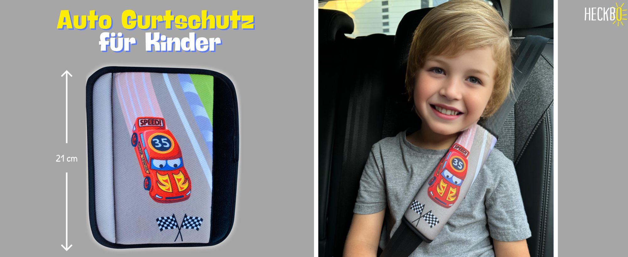 1x HECKBO Auto Gurtschutz mit Feuerwehr, Traktor, Krankenwagen Motiv - für Kinder, Jungen, Jungs - Sicherheitsgurt Schulterpolster Schulterkissen Autositze Gurtpolster - auch für Fahrrad-Sitze