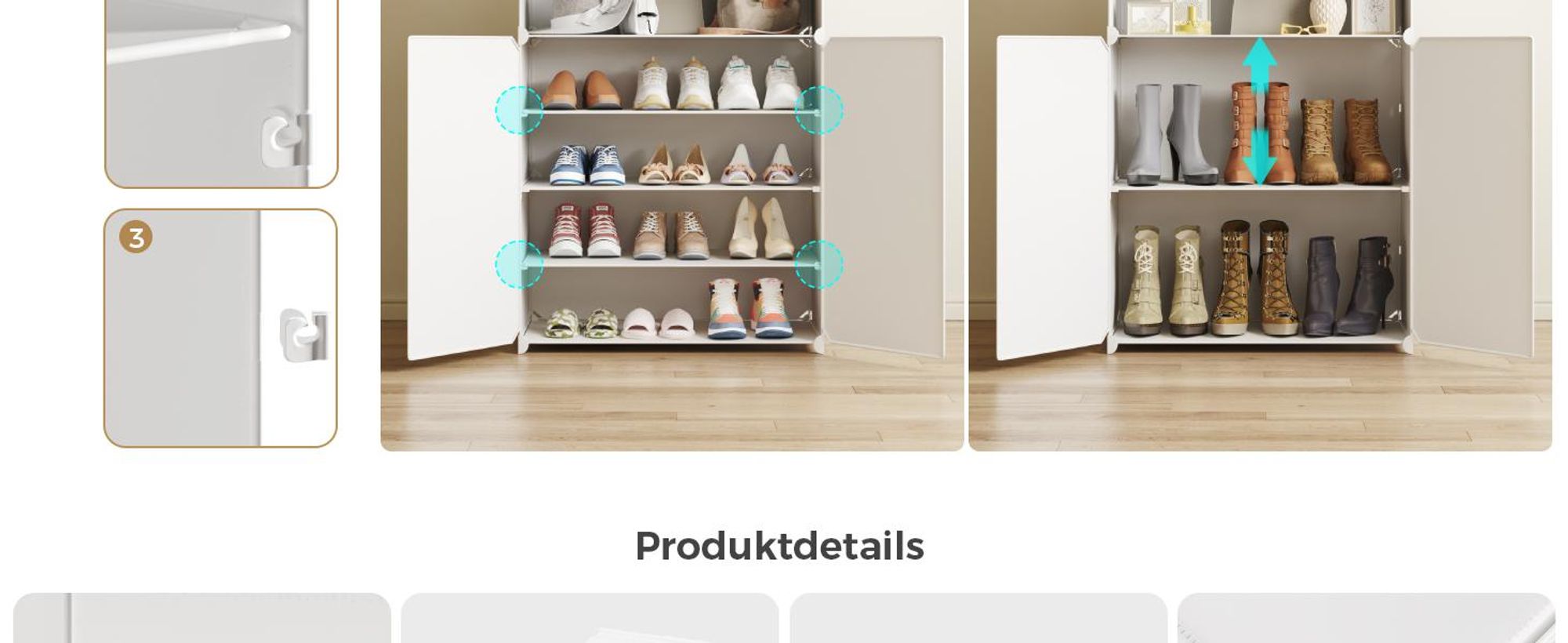 Mondeer Aufbewahrungsschrank aus PP, 6 Fächer Schuhschrank mit Haken für 18 Paar Schuhe, höhenverstellbar, für Flur & Wohnzimmer Weiß