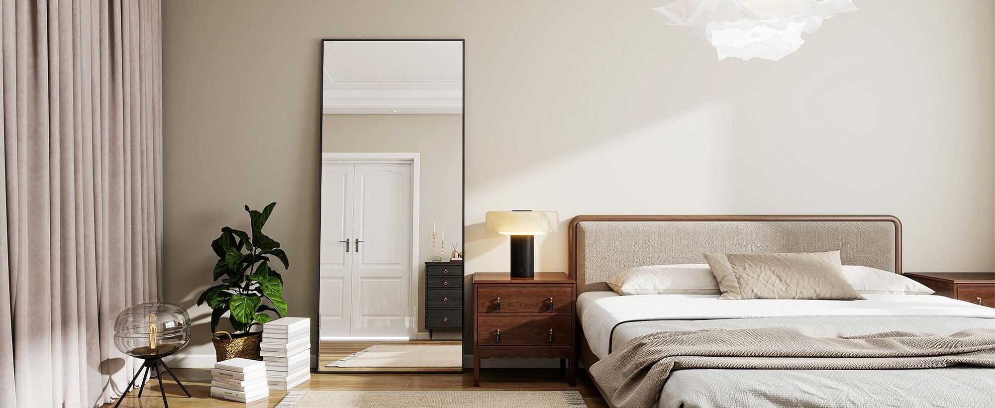 Koonmi 54x160 cm Große Standspiegel, Minimalistische schmaler Aluminiumrahmen, stehend oder hängend für Wohnzimmer und Schlafzimmer, Schwarz