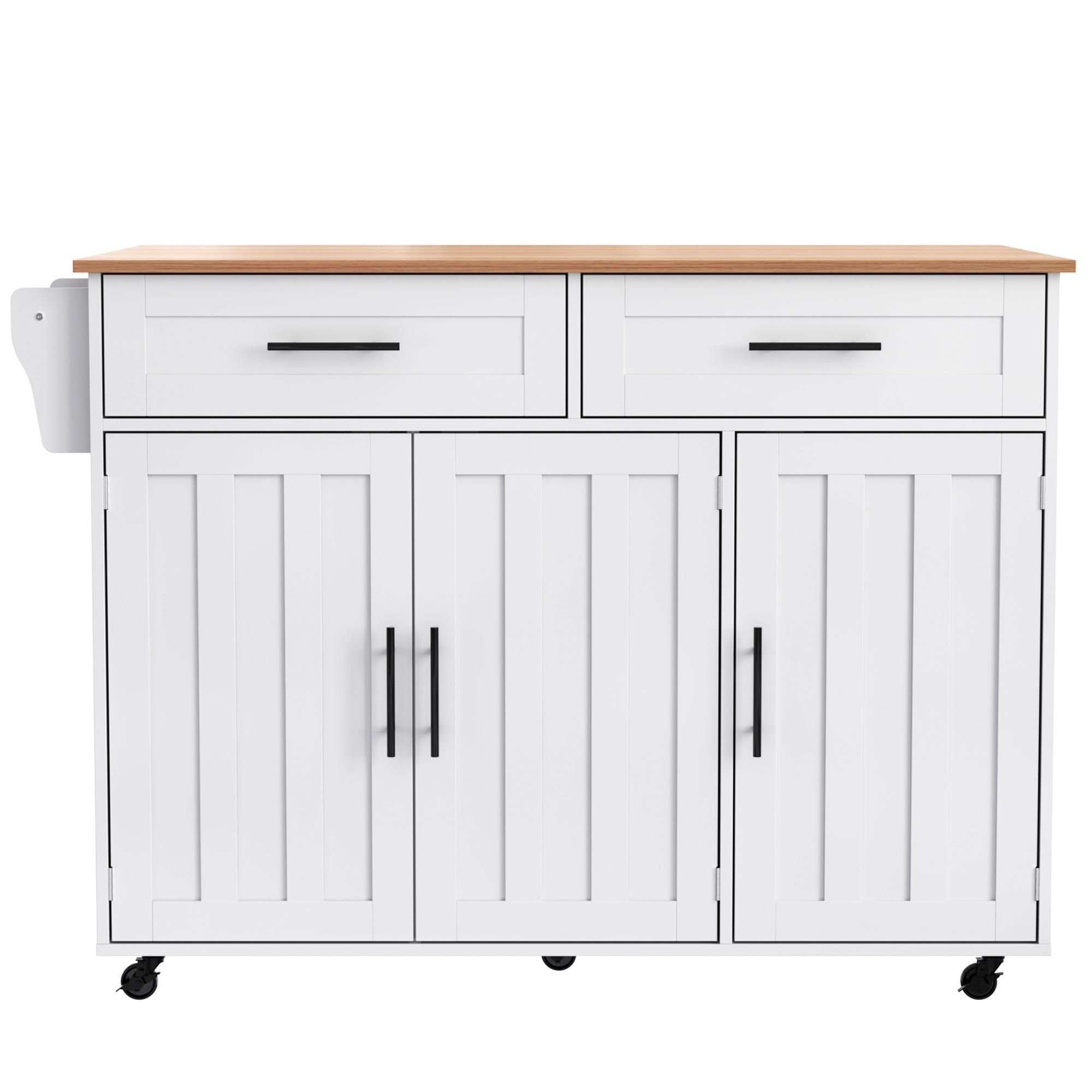 Flieks Servierwagen Kücheninselwagen mit Erweiterbarer Arbeitsplatte, Küchentrolley Speisewagen mit Schubladen, Kücheninsel 129x46-71x91.5cm, Weiß