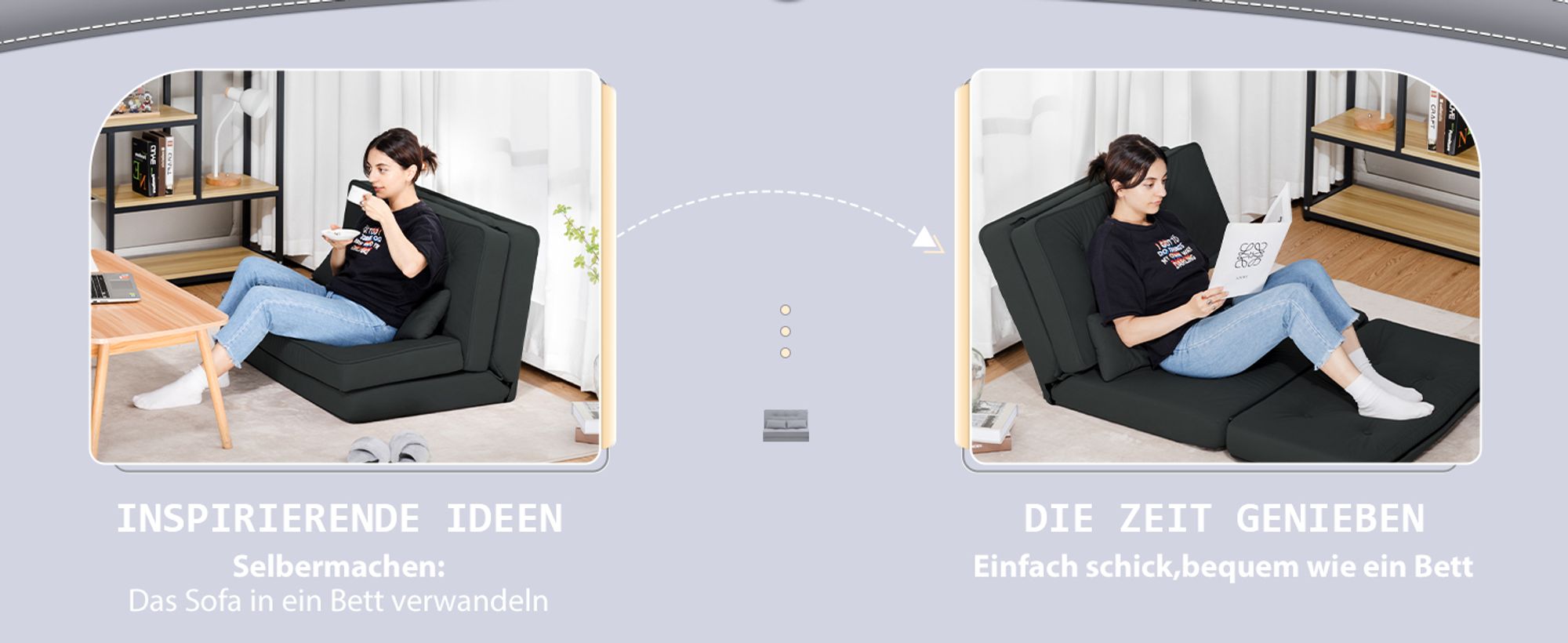 COMHOMA Relaxsessel Bodensofa Klappbar Bodensessel mit Schlaffunktion Lazy Sofa, gepolsert mit 5-stufig Verstellbarer Rückenlehne schwarz