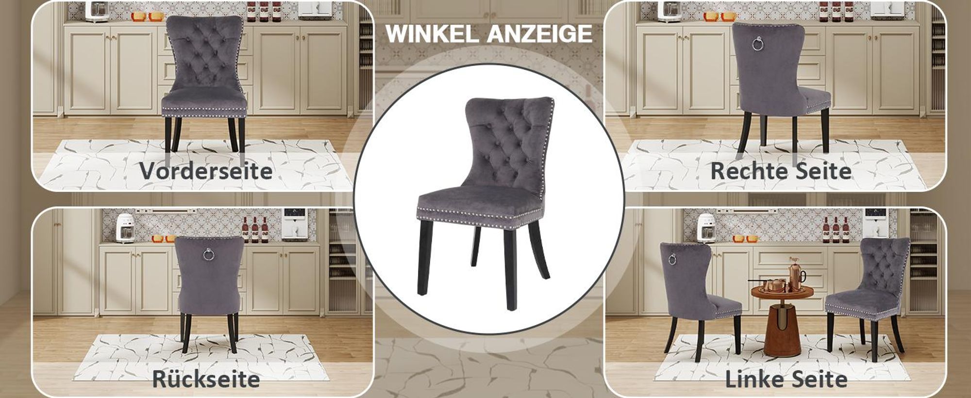 Puluomis Esszimmerstühle 2er set Samt Stuhl Küchenstuhl Polsterstuhl Esszimmer Sessel mit Massive Holzbeine und Nagelkopf, Elegant und Edel, Grau