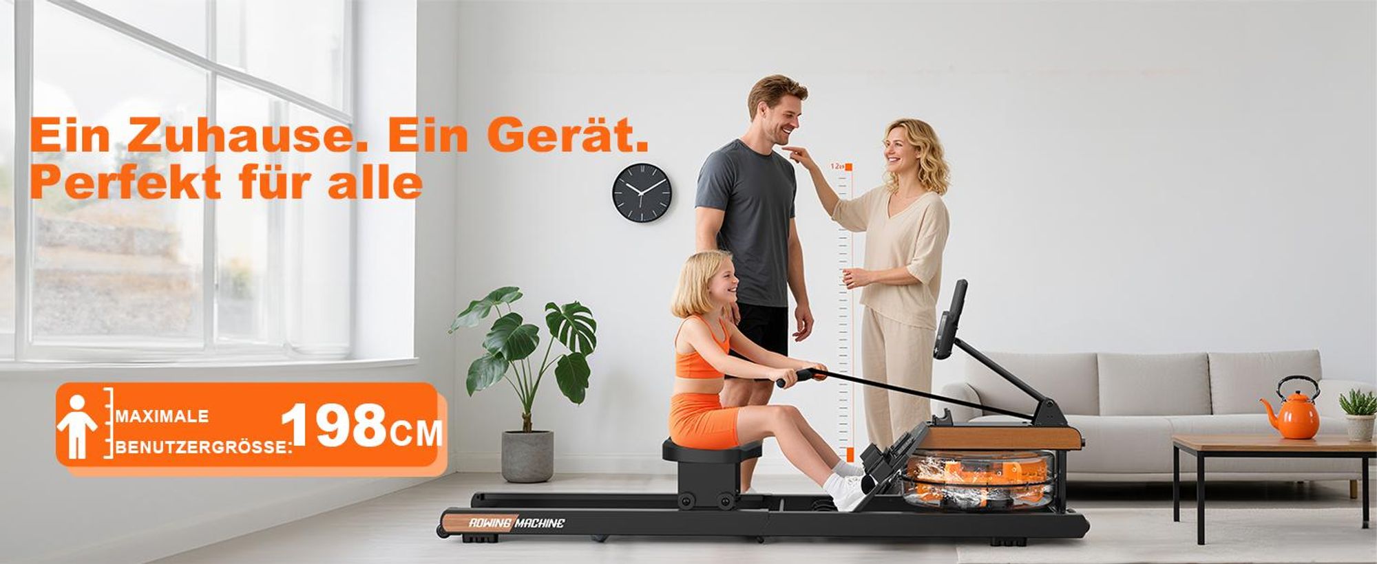 VOWVIT Heim-Rudermaschine klappbar, Bluetooth, verstellbare Tablet-Halterung, 98% vormontiert, Schwarz
