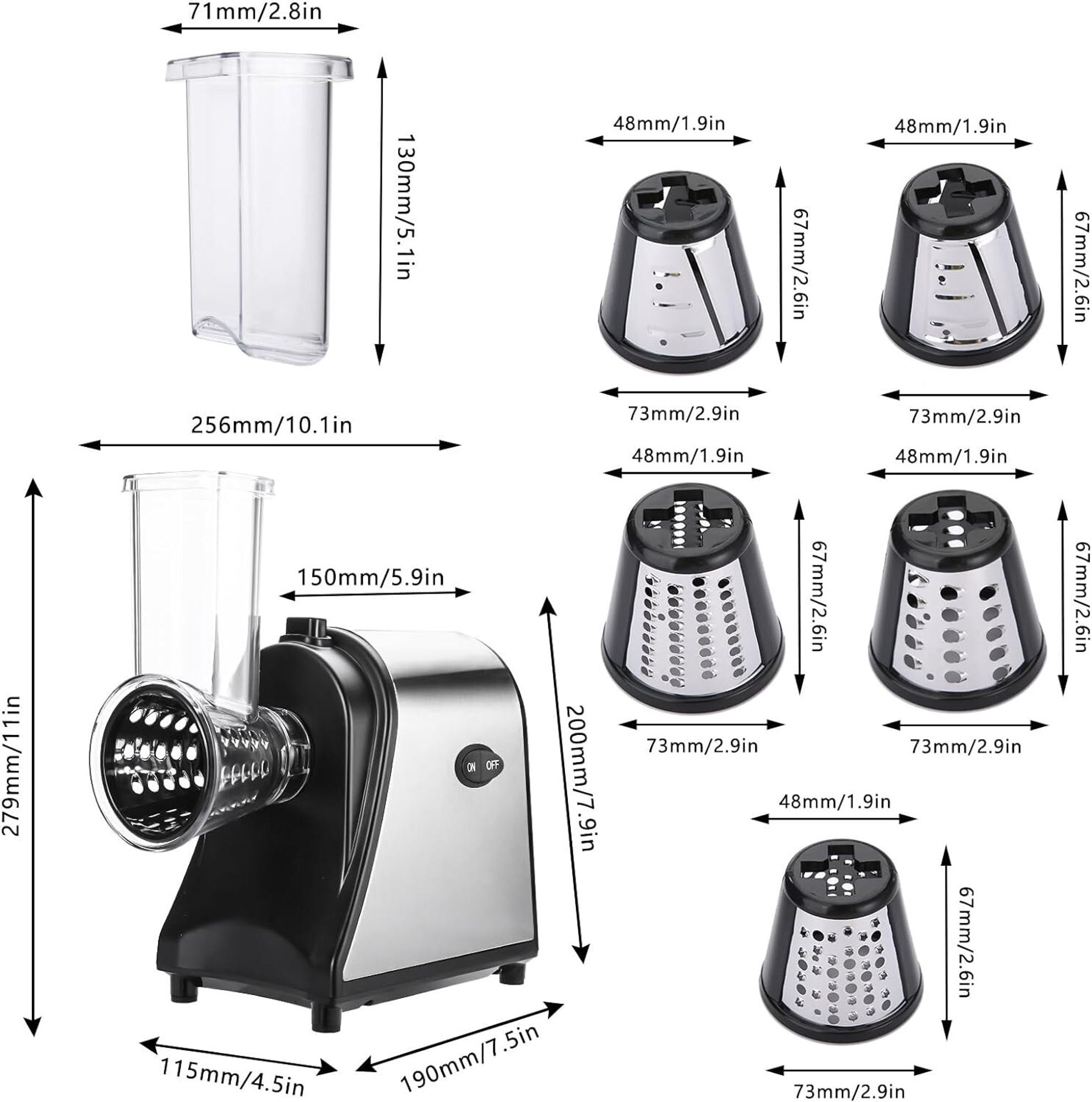 5 in 1 Elektrischer Gemüsehobel, 550W Automatische Gemüsereibe mit 5 Kegel-Klingen, Edelstahl Gemüseschneider, Multifunktionsreibe Gemüse Raspel