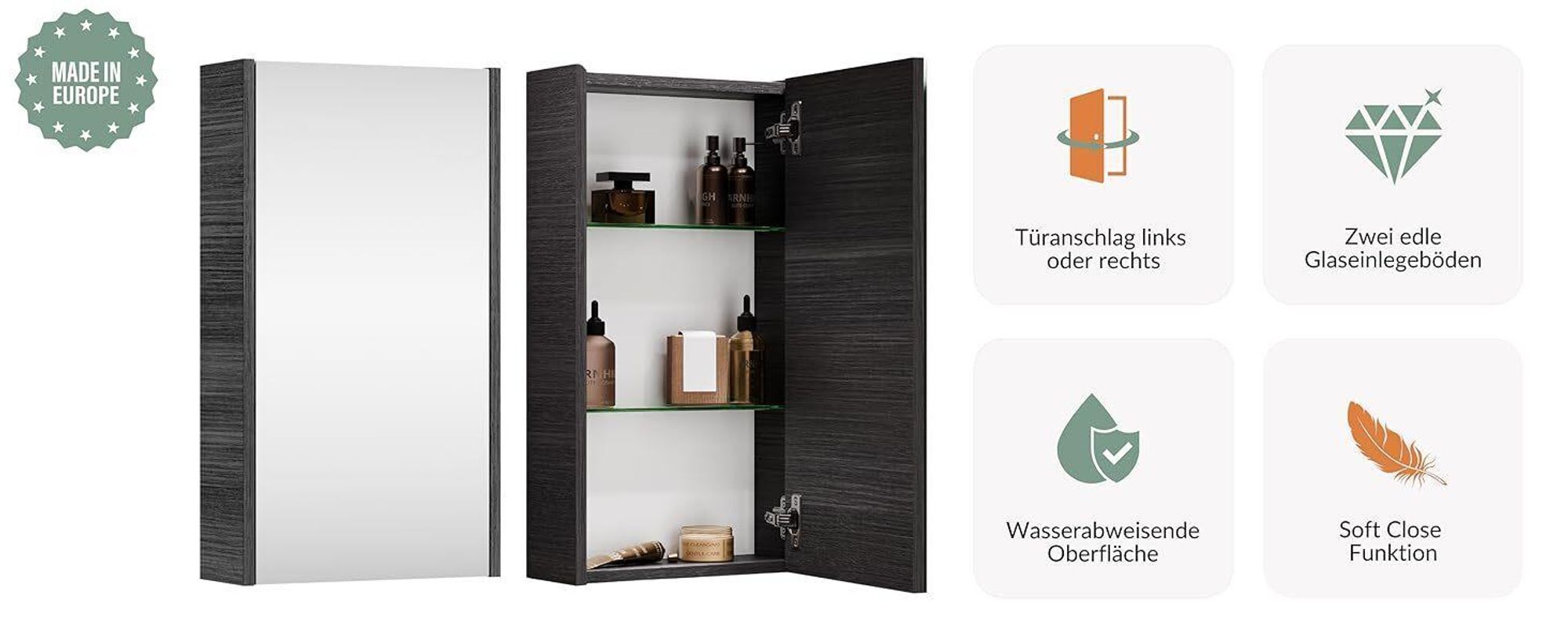 Planetmöbel Badmöbel-Set Waschtisch mit Unterschrank 40 cm & Midischrank 32 cm Weiß