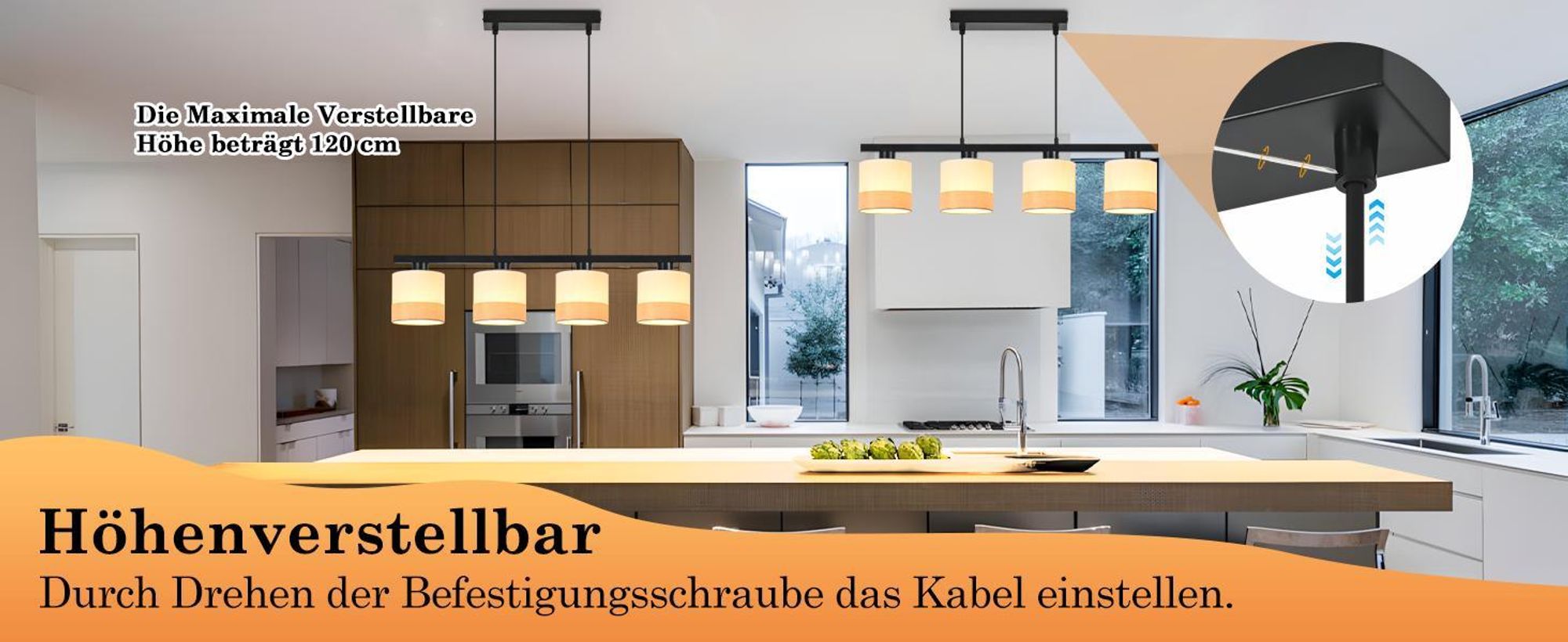 ZMH Hängelampe 4 Flammig Pendelleuchte Esstisch Hängeleuchte Stoff Esstischlampe E27 Pendellampe Höhenverstellbar Esszimmerlampe Hängende für Küche