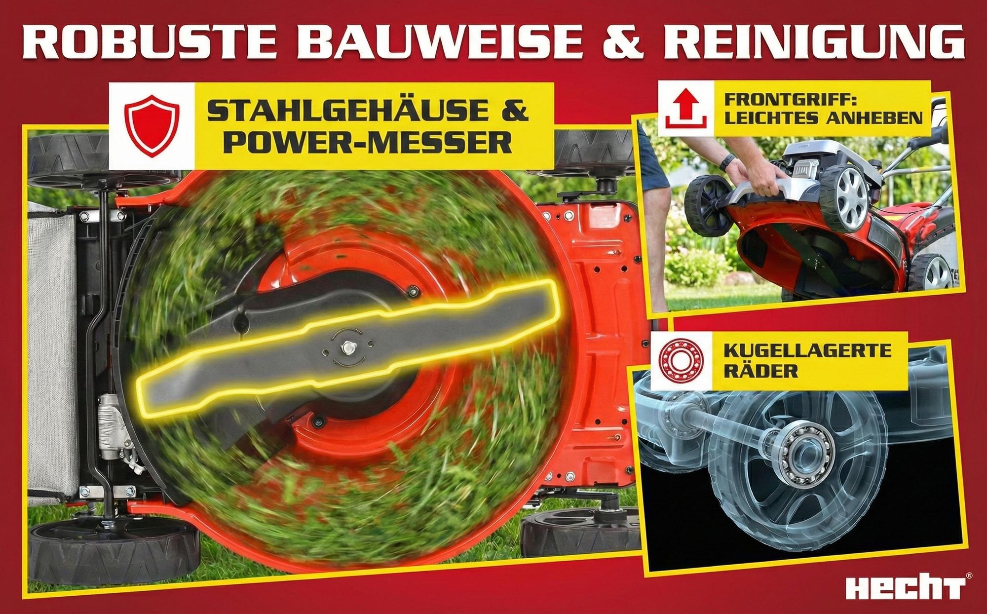 HECHT 5484 SXE Rasenmäher Benzin | mit Antrieb | Elektrostart | 46 cm Schnittbreite | 5 PS | 5in1 | 60L Fangkorb