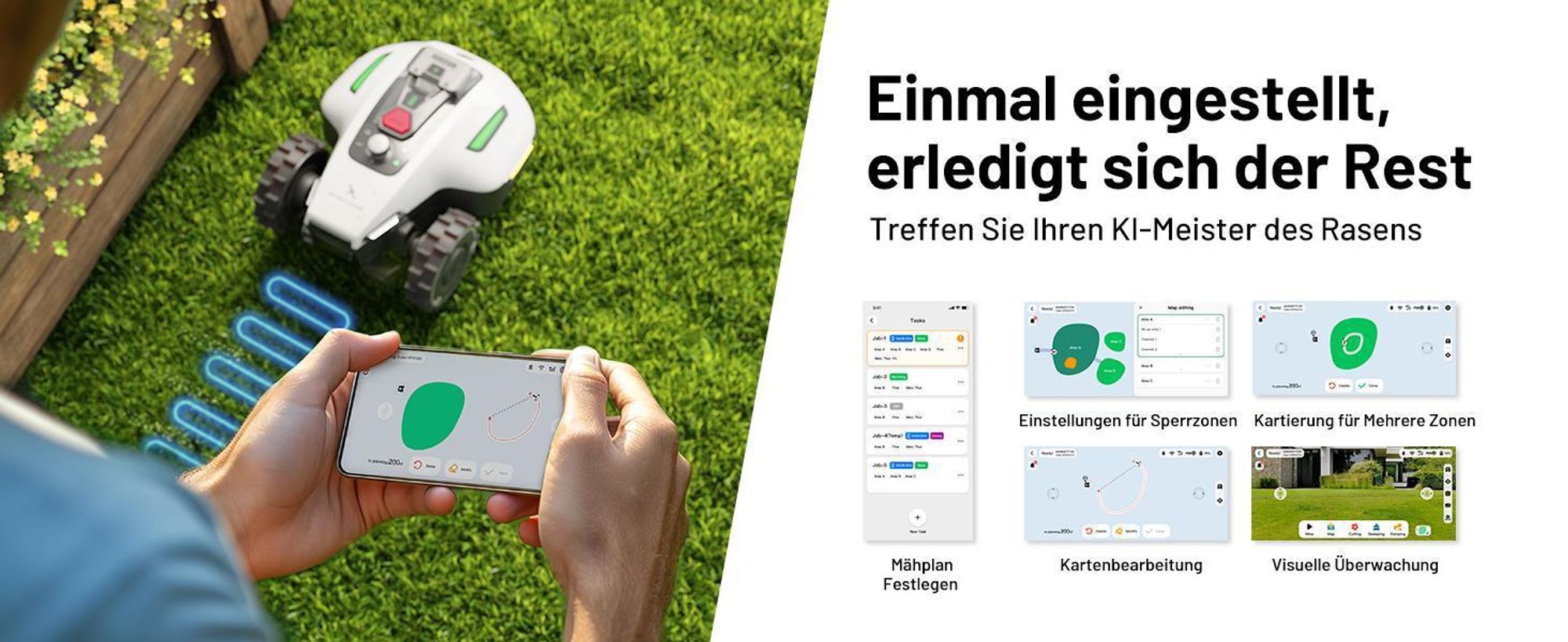 Mähroboter Mammotion YUKA Mini 800 ohne Begrenzungskabel NetRTK+Vision Auto-Kartierung Empf. 800m² bis 1200m² 50% Steigung mit 4G-Modul RTK-Station